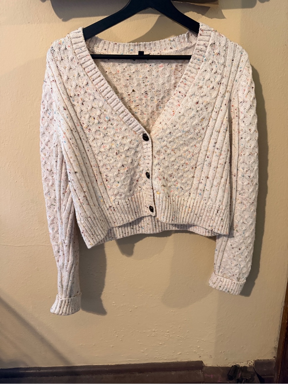 Talbots Speckled Cream Knit Cardigan Sweater - V-Neck Button Front